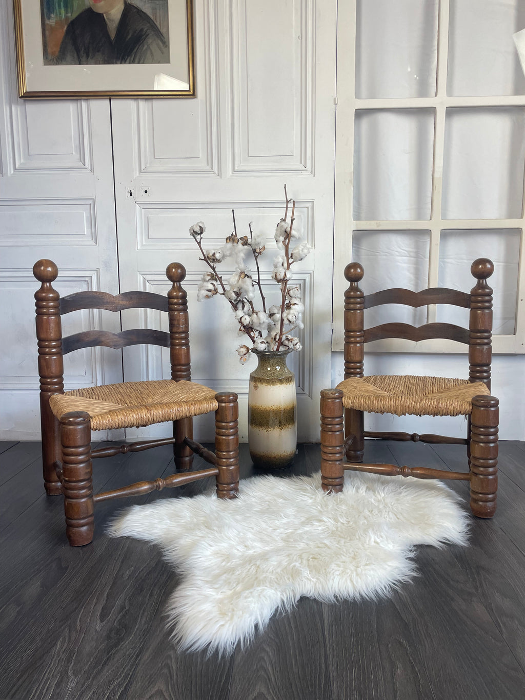 Paire de chaises paillées années 1960