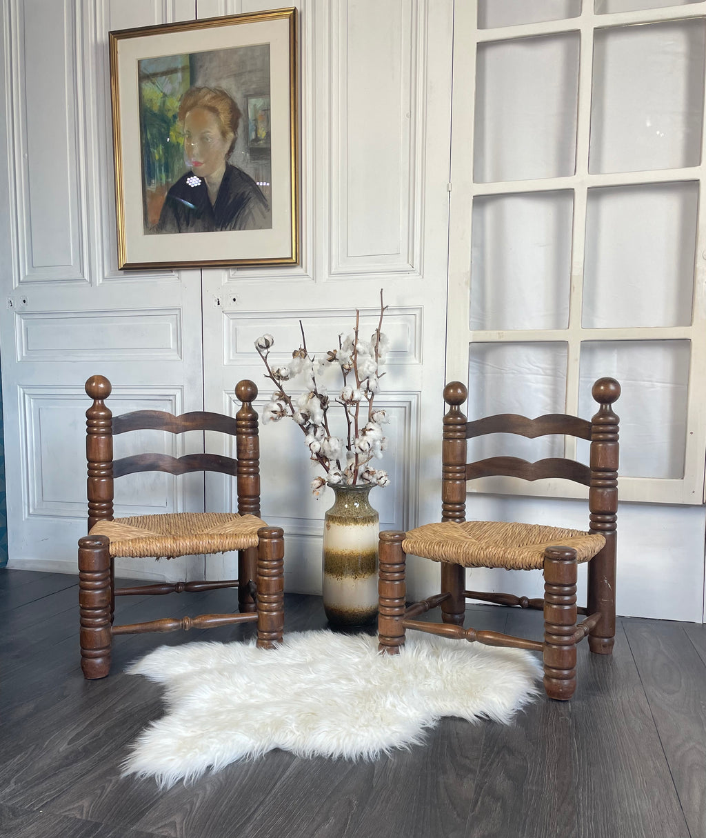 Paire de chaises paillées années 1960